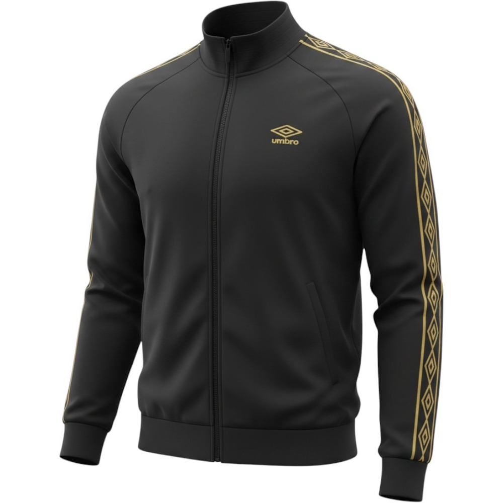 Umbro diamond Track Jacket Men M Black Yellow Taped Sleeve  Full Zip Sportswear
